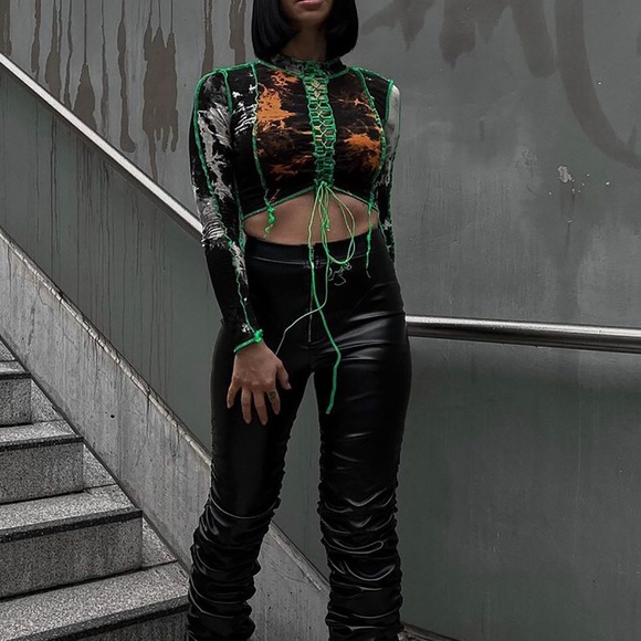 SOLD Stitch lace front tie dyed crop top - Picture 3 of 3